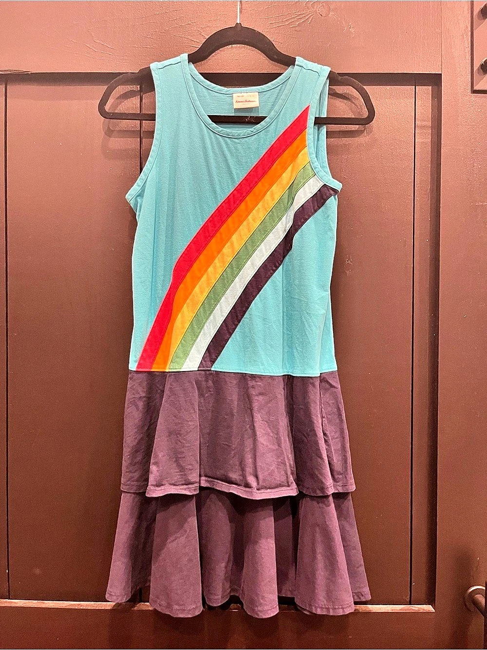 Hanna Andersson Rainbow Stripe Tiered Tank Dress Blue & Purple Girls 14-16